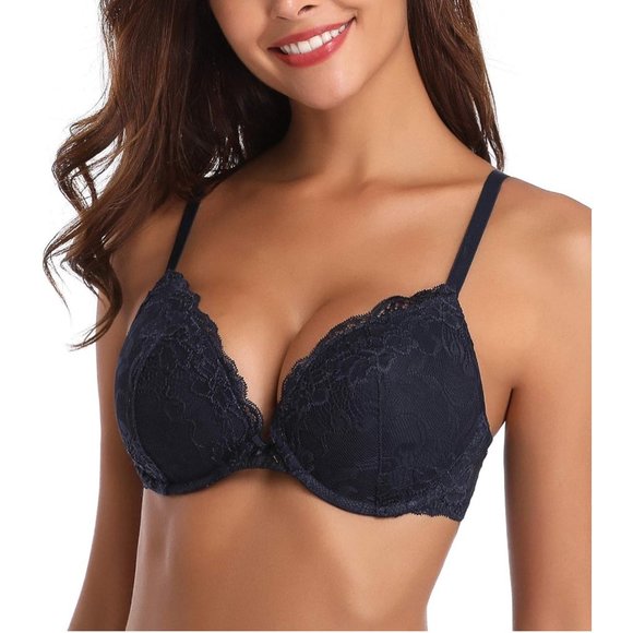 Deyllo Women’s Push Up Lace Bra Comfort Padded Underwire Bra Lift Up Add One Cup - Picture 2 of 5